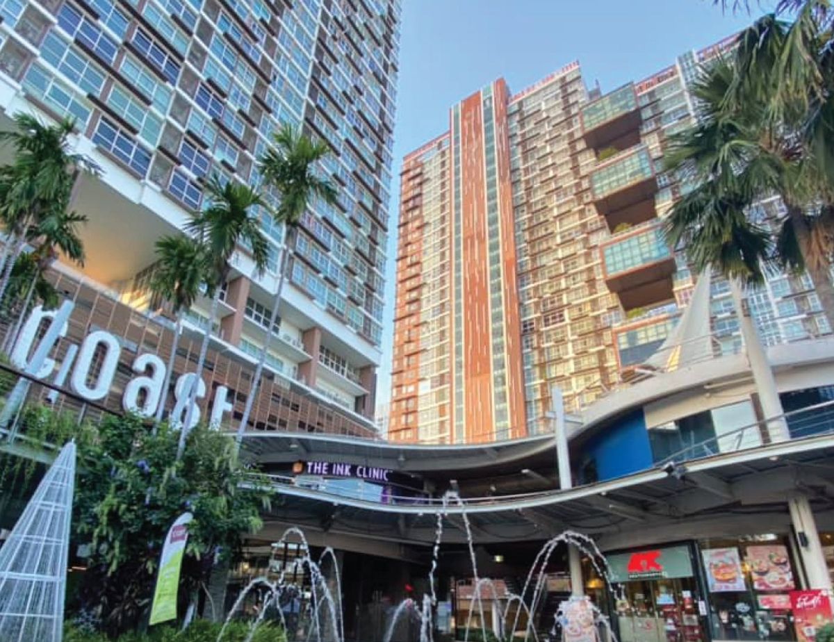 Fountain plaza at The Coast's community mall