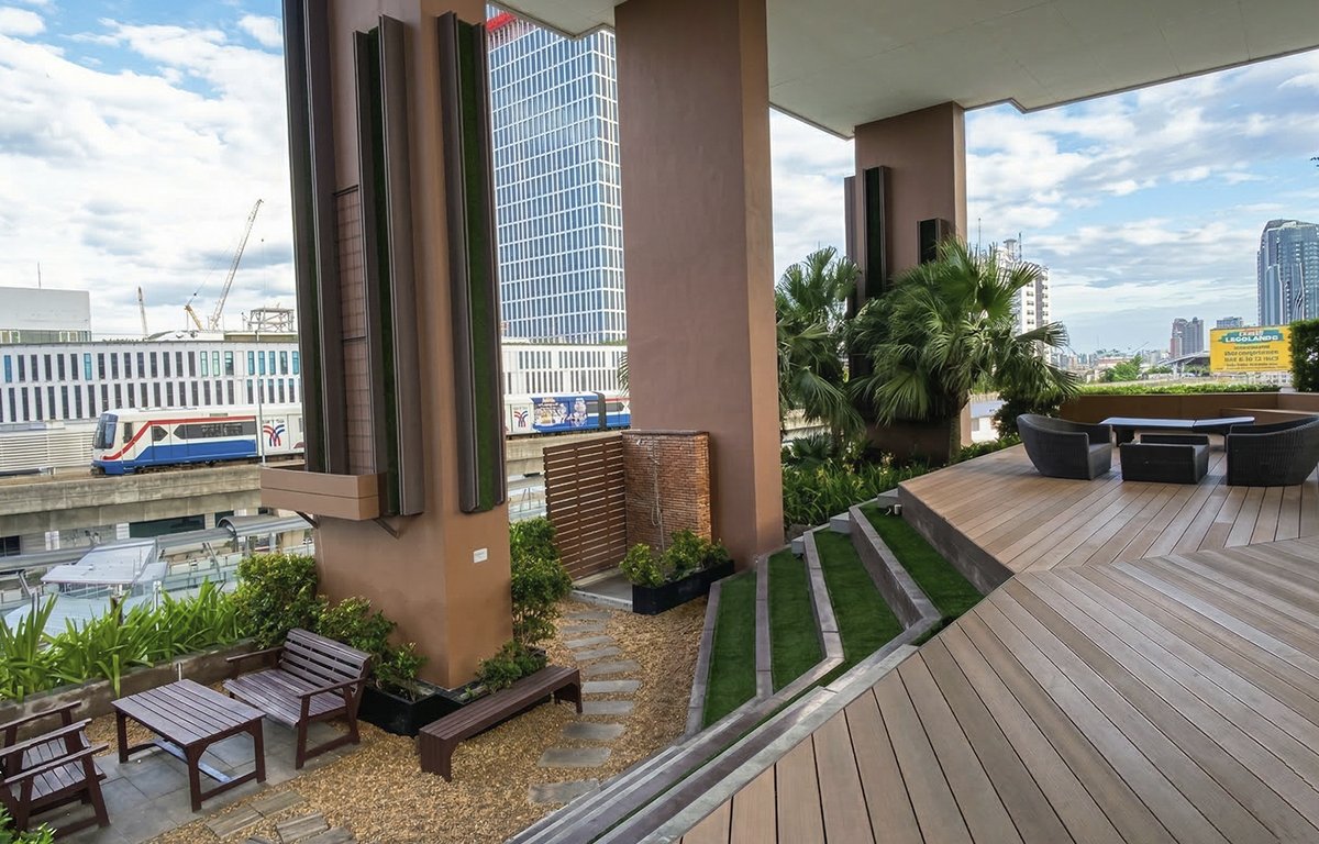 Garden terrace overlooking BTS Bang Na, The Coast Bangkok